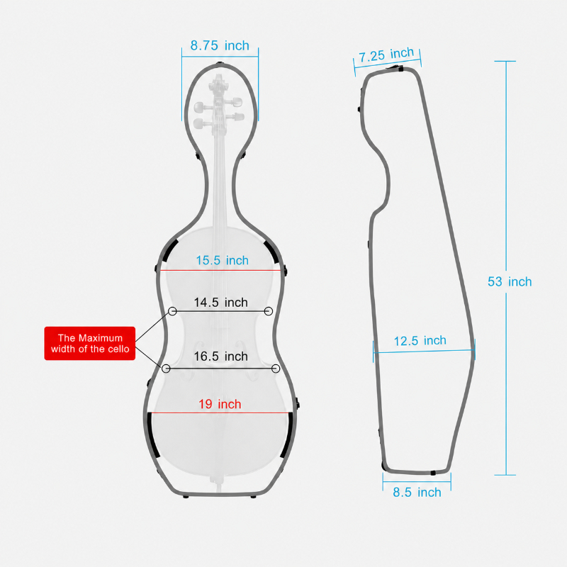 MI&VI Cello Case – Model CC-36M – 80% Carbon Fiber Light Hard Cello Case, Wide Body (Montagnana) - Image 2
